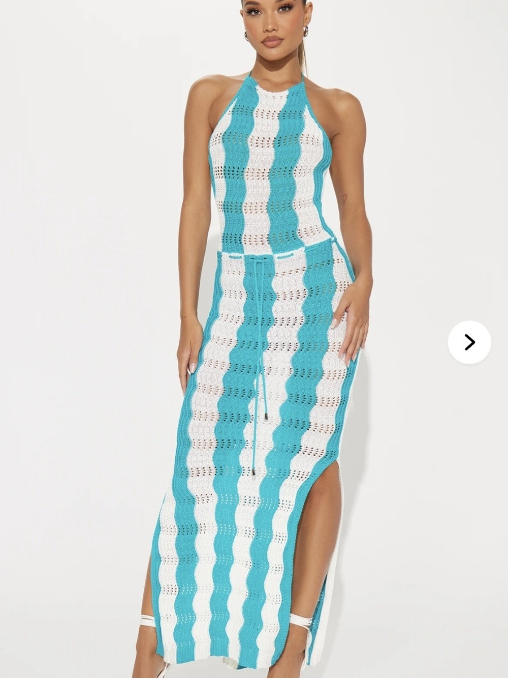 Turquoise & White Crochet Maxi Dress